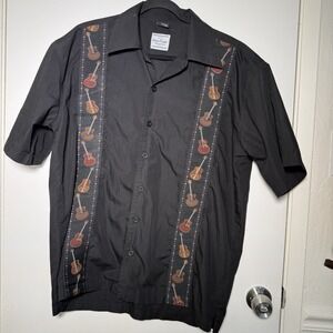 David Carey Originals Black Men's L Hawaiian Guitar Button Up Shirt Jazz Band